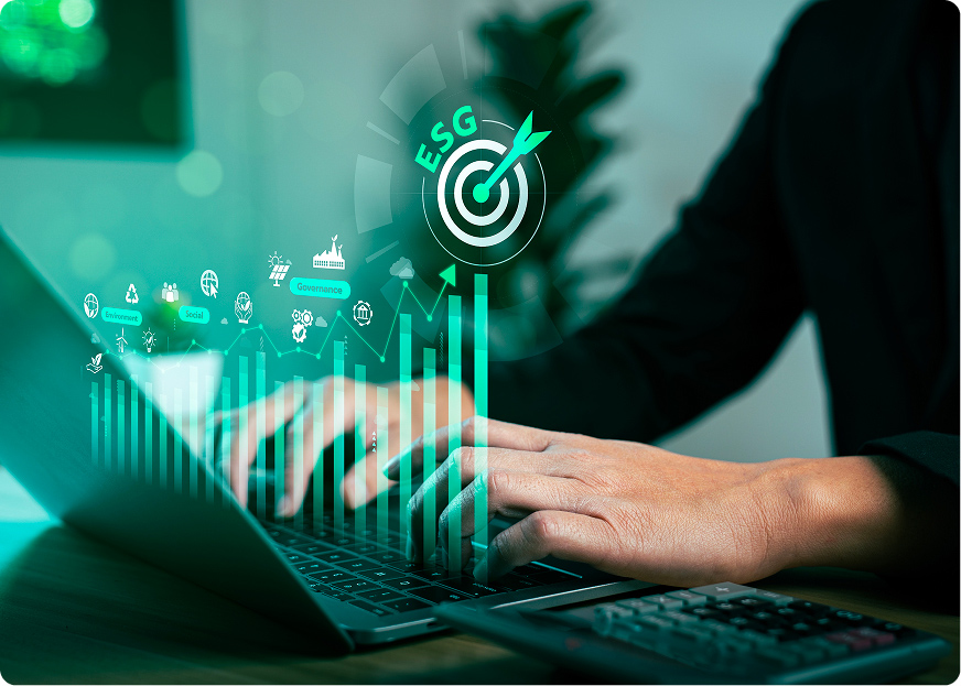 A person typing on a computer with performance icone displayed